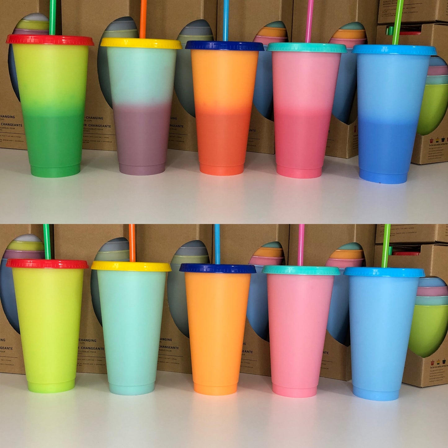 Macaron Color ~ Color Changing Cups 24 FL oz  5 piece set