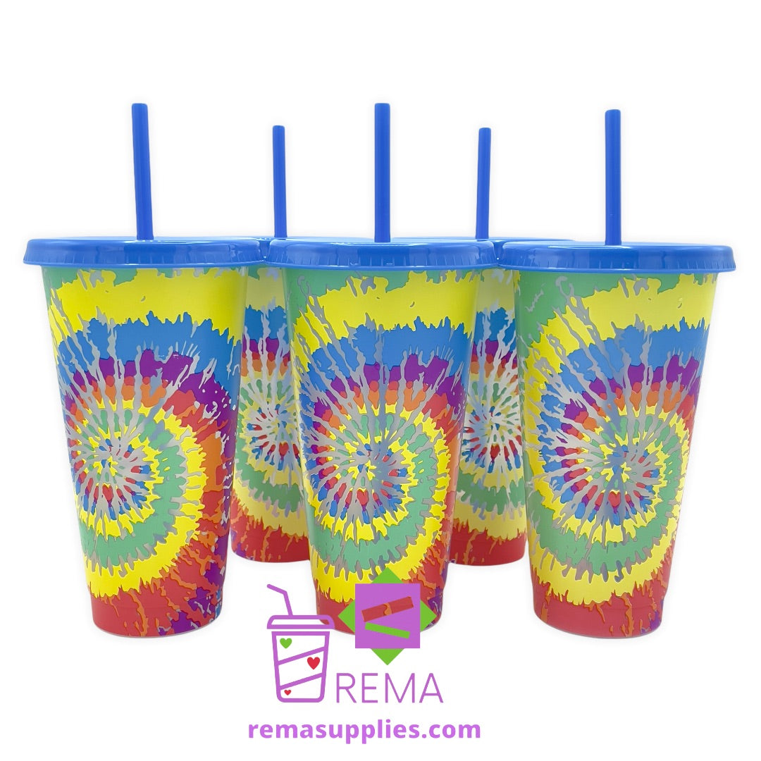 24oz Color Changing Tie Dye Cold Cups
