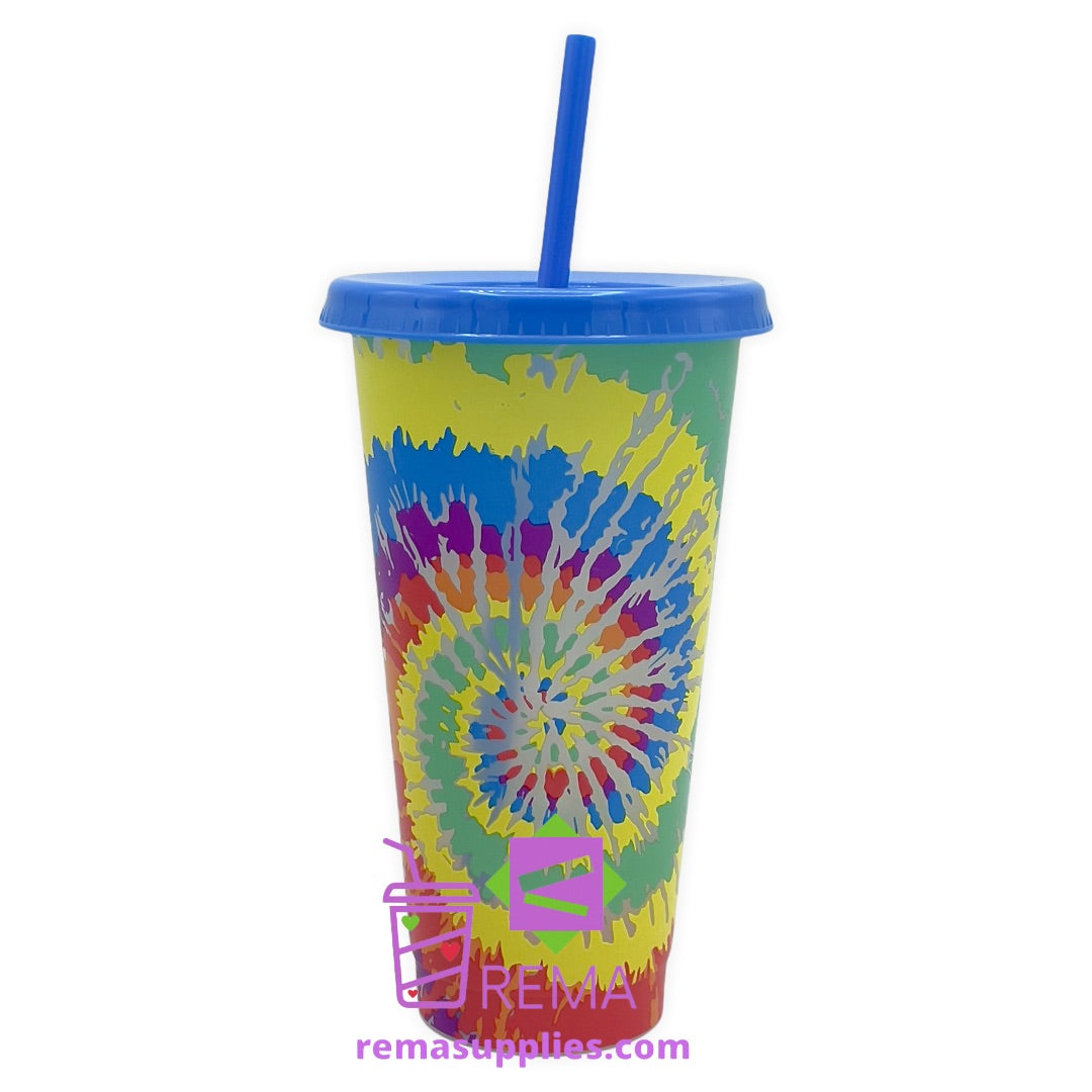 24oz Color Changing Tie Dye Cold Cups