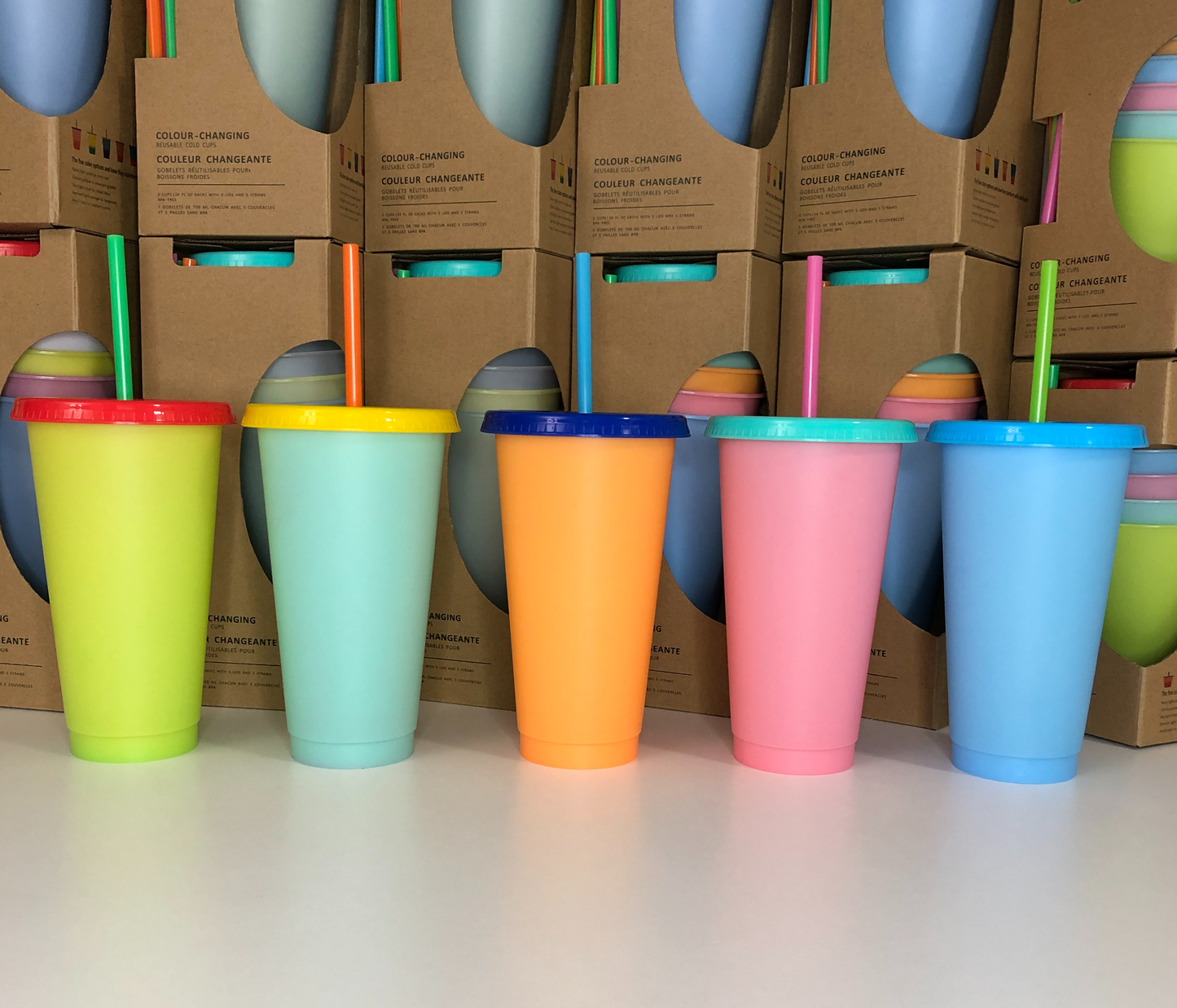 Macaron Color ~ Color Changing Cups 24 FL oz  5 piece set