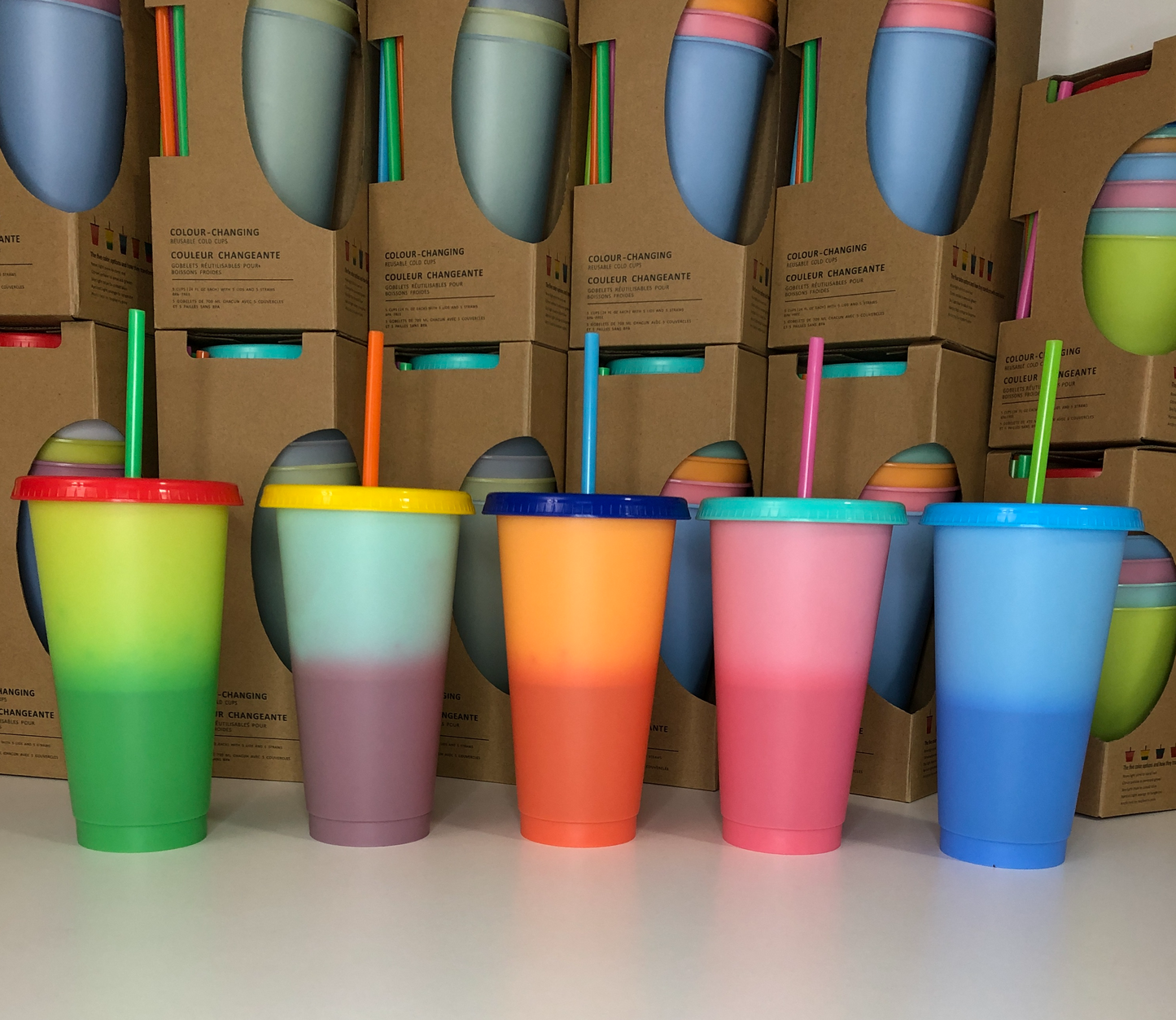 Macaron Color ~ Color Changing Cups 24 FL oz  5 piece set