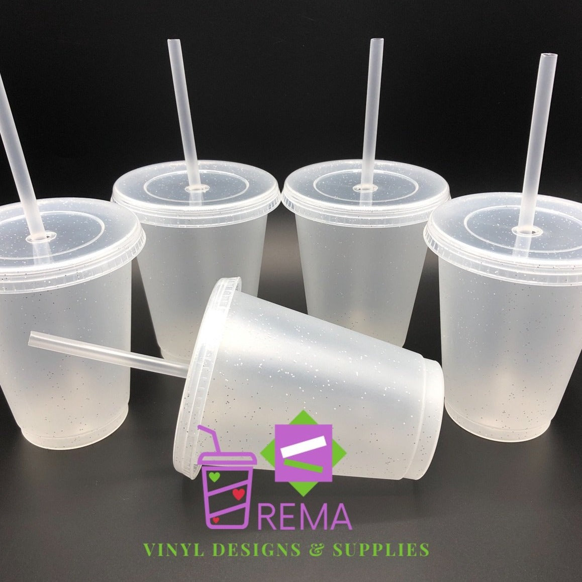 New 16fl oz Frosted Glitter Cups 5 piece set