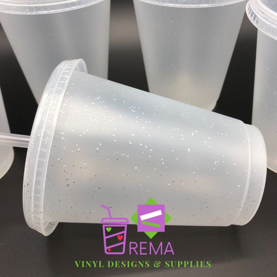 New 16fl oz Frosted Glitter Cups 5 piece set