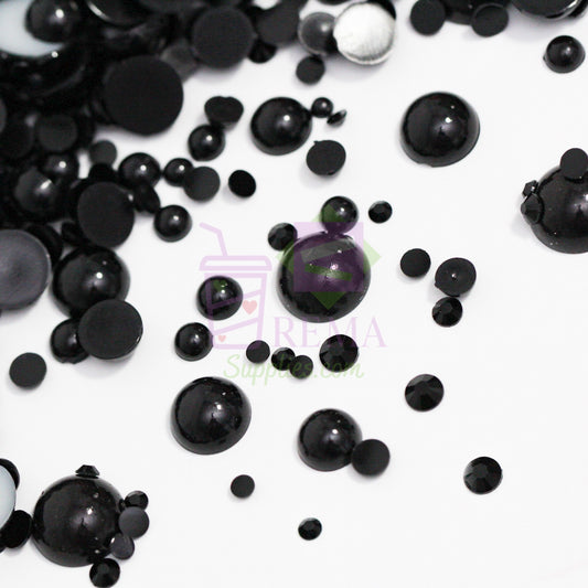 Midnight Black Pearls and Rhinestones Mix