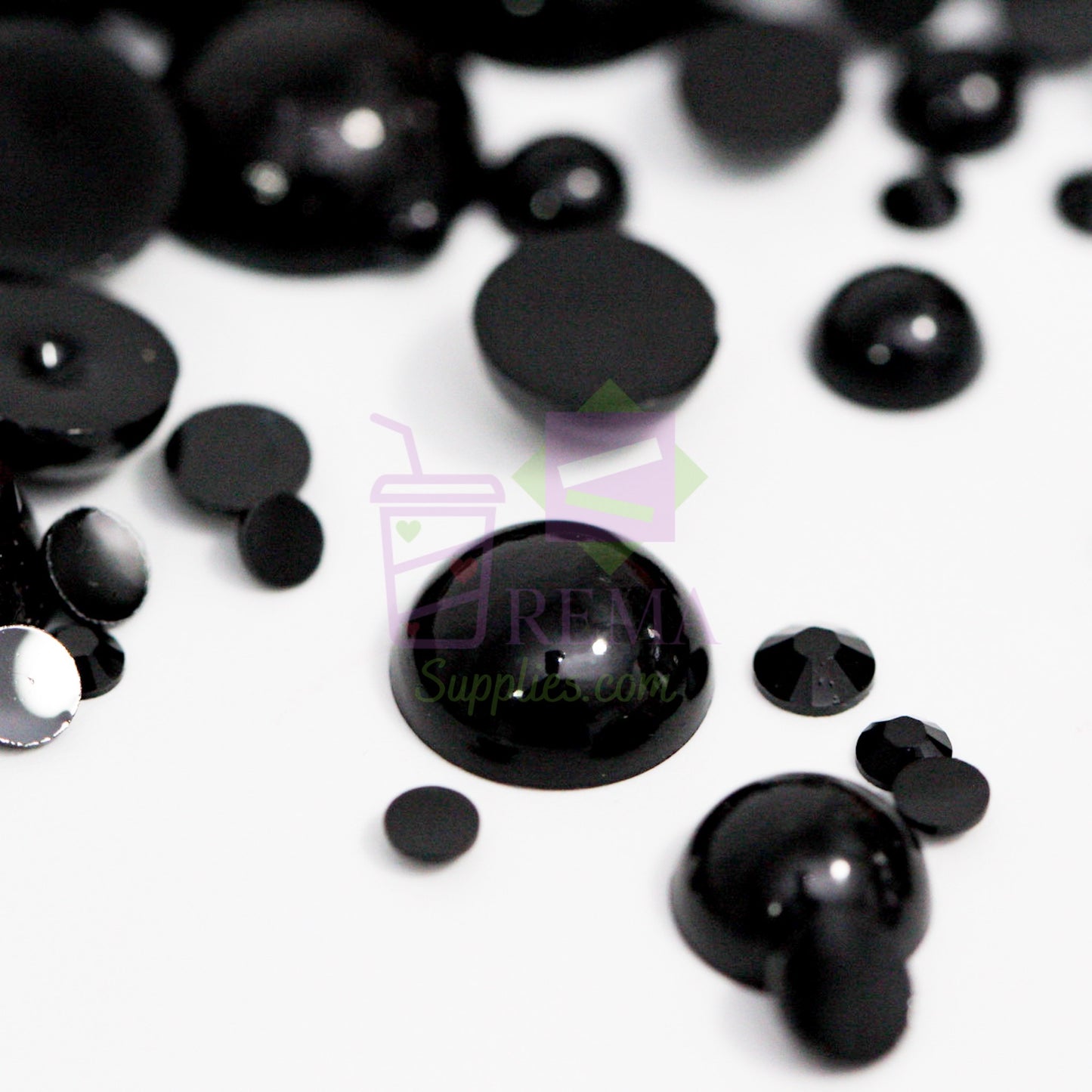 Midnight Black Pearls and Rhinestones Mix