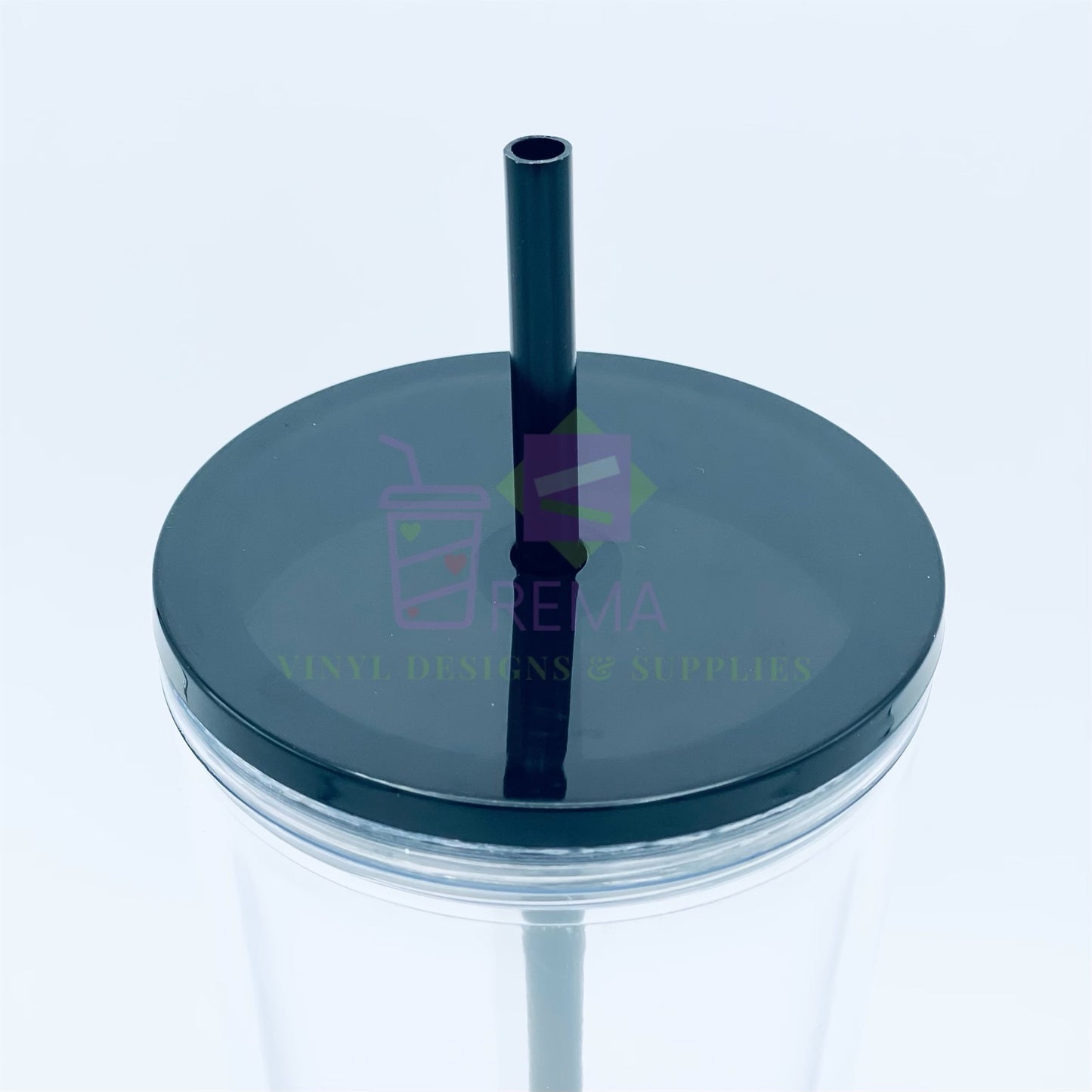 Pre-Drilled Double Wall Acrylic Tumbler, Black Lid/Straw