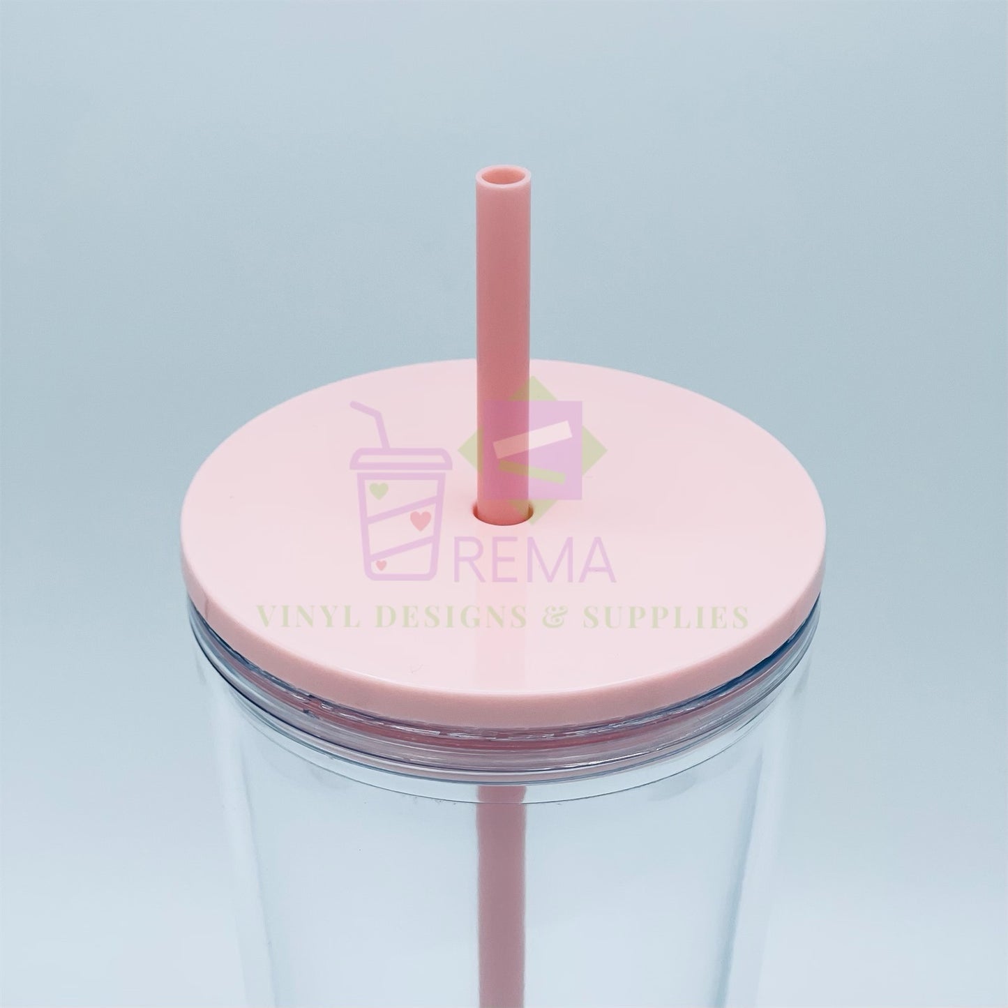 Pre-Drilled Double Wall Acrylic Tumbler, Pink Lid/Straw